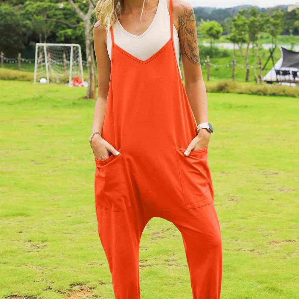 Double Take Full Size Sleeveless V-Neck Pocketed Jumpsuit