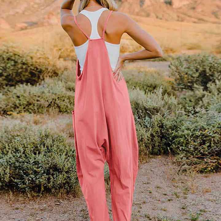 Double Take Full Size Sleeveless V-Neck Pocketed Jumpsuit