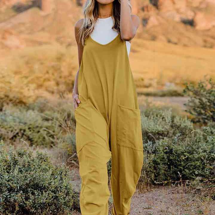 Double Take Full Size Sleeveless V-Neck Pocketed Jumpsuit