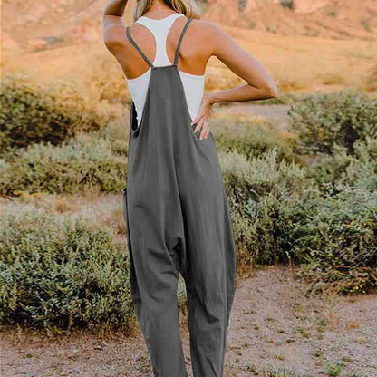 Double Take Full Size Sleeveless V-Neck Pocketed Jumpsuit