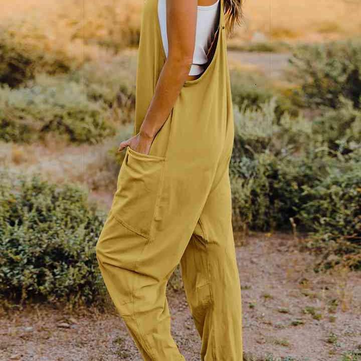 Double Take Full Size Sleeveless V-Neck Pocketed Jumpsuit