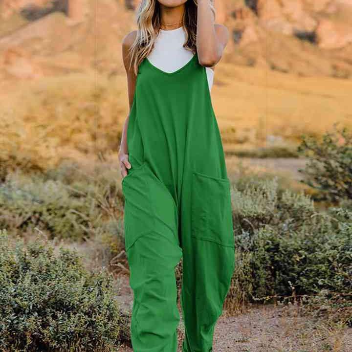 Double Take Full Size Sleeveless V-Neck Pocketed Jumpsuit