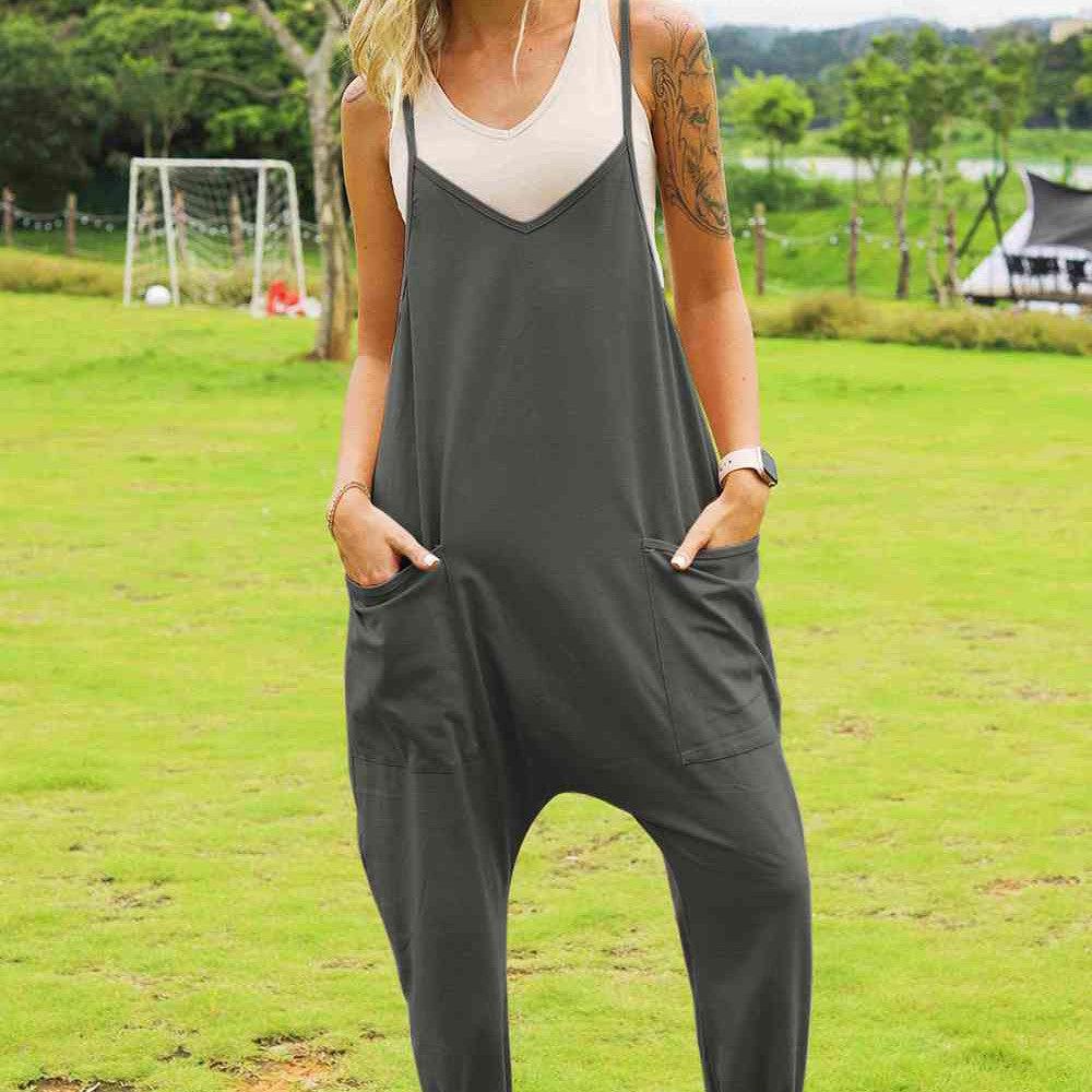 Double Take Full Size Sleeveless V-Neck Pocketed Jumpsuit