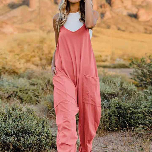 Double Take Full Size Sleeveless V-Neck Pocketed Jumpsuit