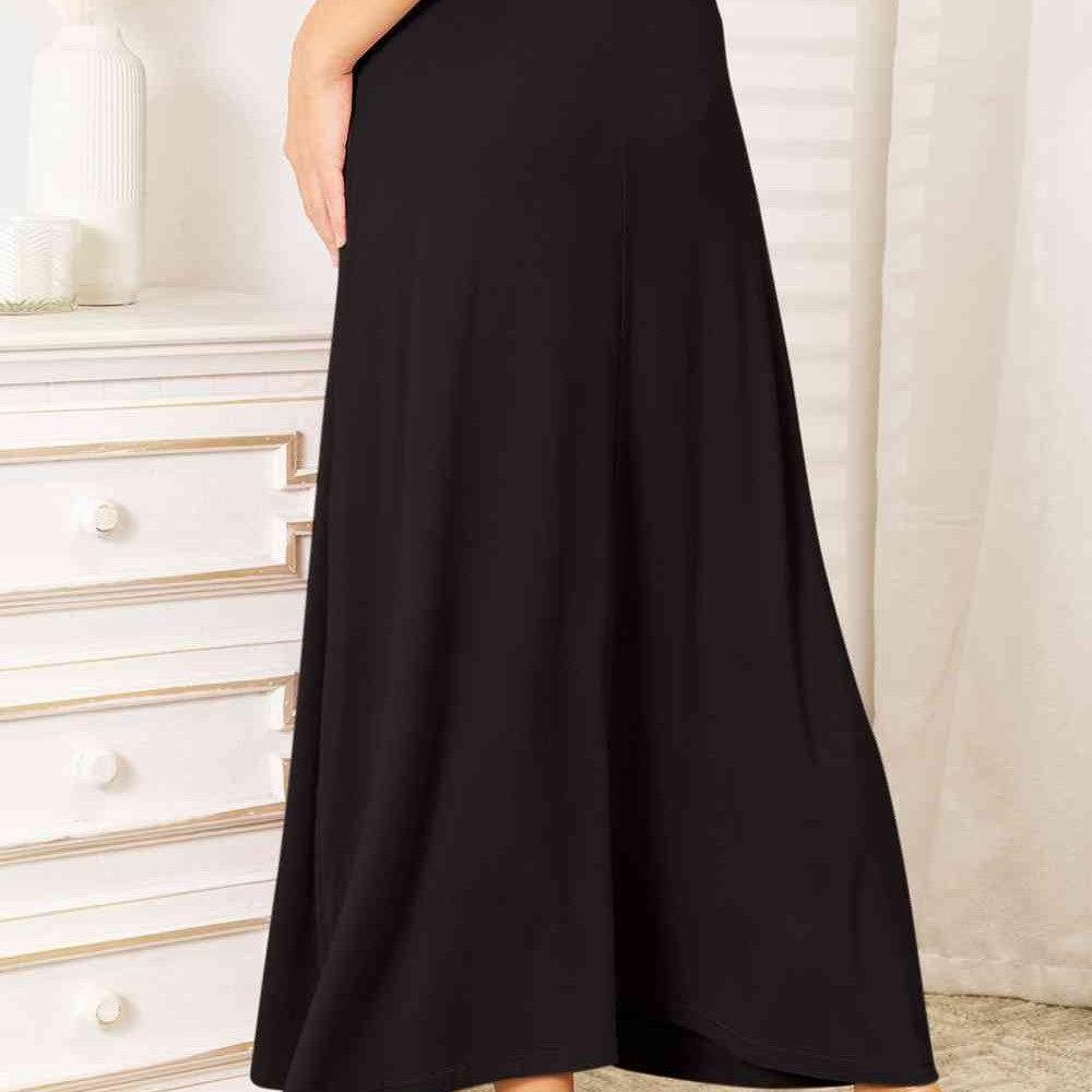 Double Take Full Size Soft Rayon Drawstring Waist Maxi Skirt Rayon