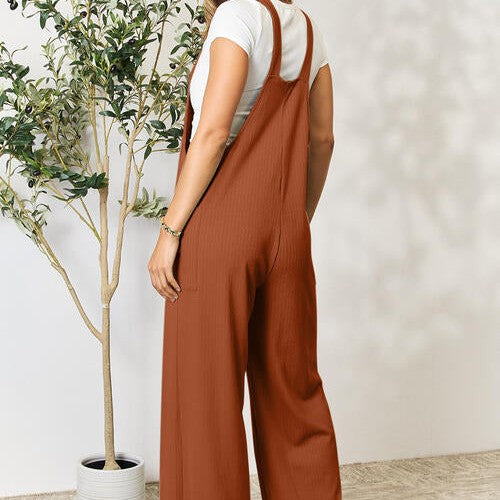 Double Take Full Size Wide Strap Overall with Pockets