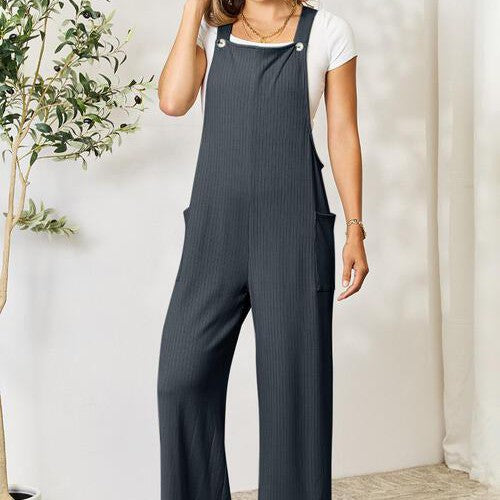 Double Take Full Size Wide Strap Overall with Pockets