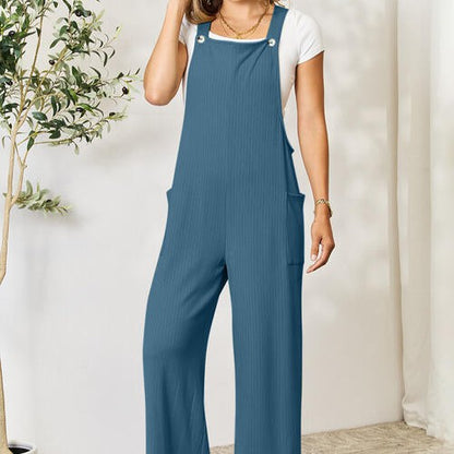 Double Take Full Size Wide Strap Overall with Pockets