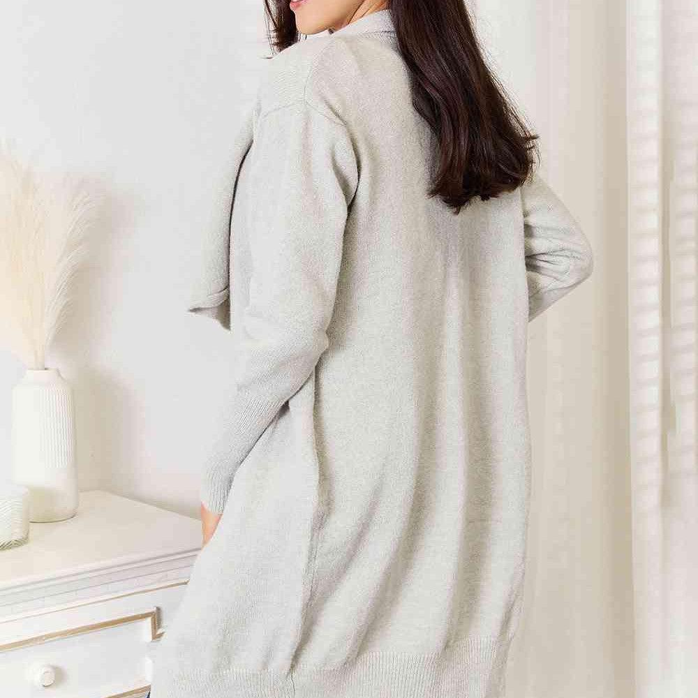 Double Take Open Front Duster Cardigan with Pockets