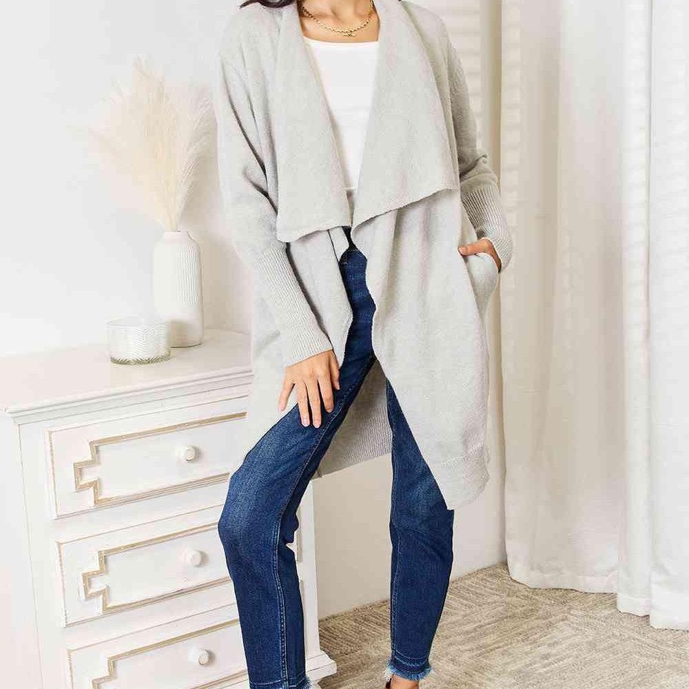 Double Take Open Front Duster Cardigan with Pockets