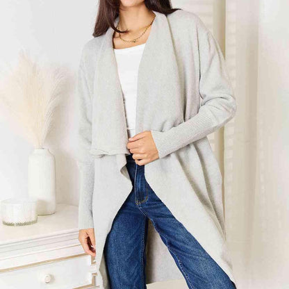 Double Take Open Front Duster Cardigan with Pockets