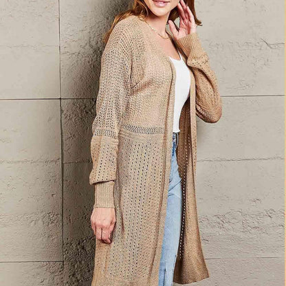 Double Take Openwork Dropped Shoulder Open Front Cardigan