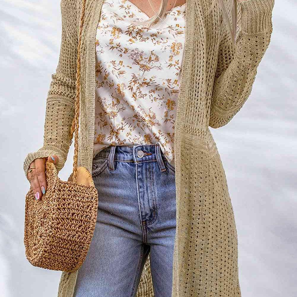 Double Take Openwork Dropped Shoulder Open Front Cardigan