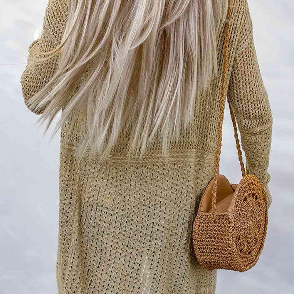 Double Take Openwork Dropped Shoulder Open Front Cardigan