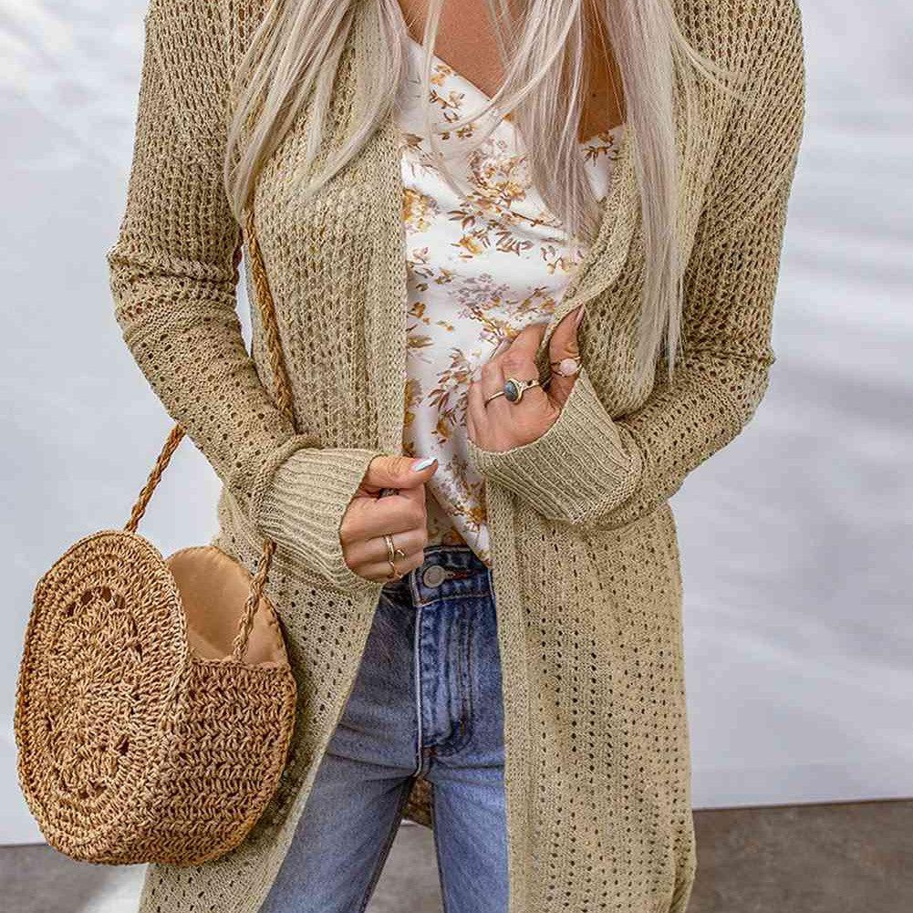 Double Take Openwork Dropped Shoulder Open Front Cardigan