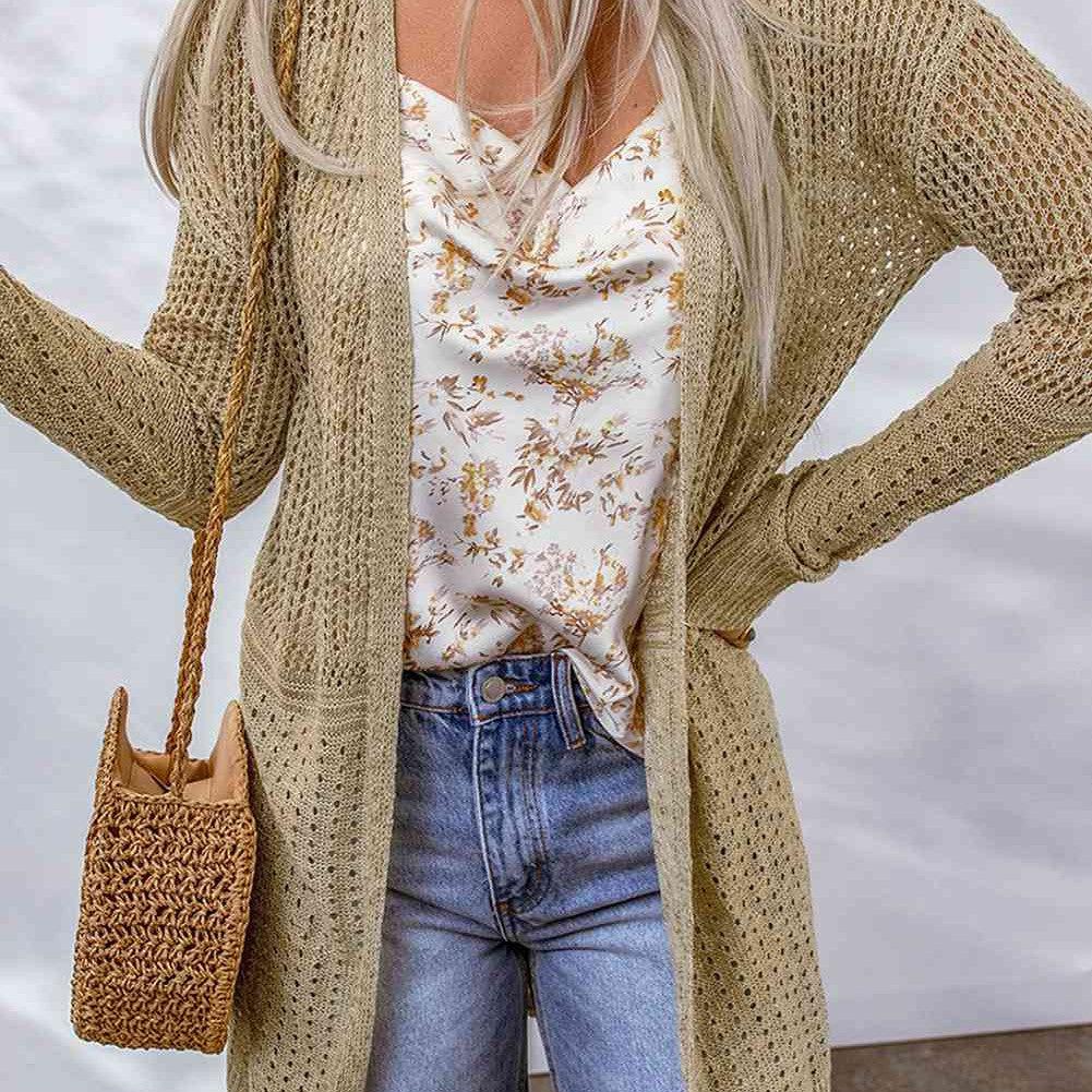 Double Take Openwork Dropped Shoulder Open Front Cardigan