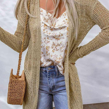 Double Take Openwork Dropped Shoulder Open Front Cardigan