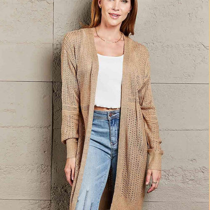 Double Take Openwork Dropped Shoulder Open Front Cardigan