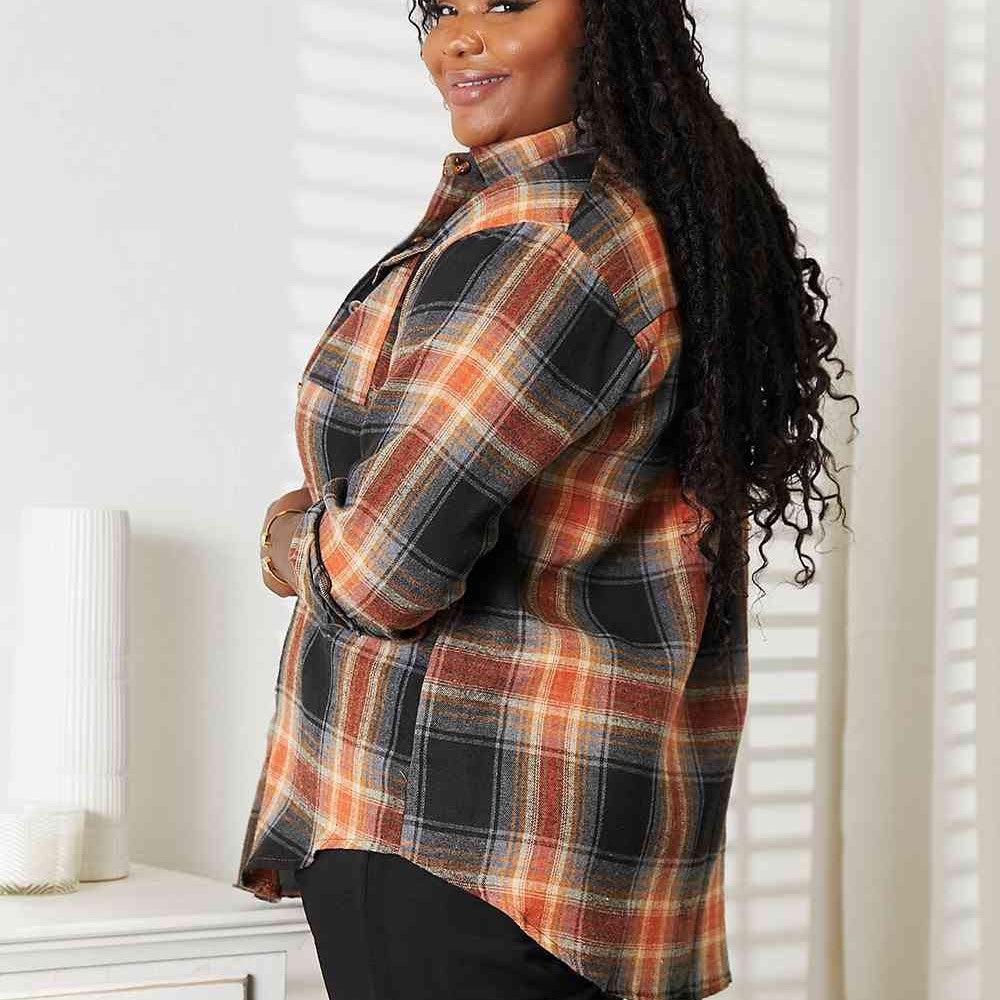 Double Take Plaid Dropped Shoulder Shirt