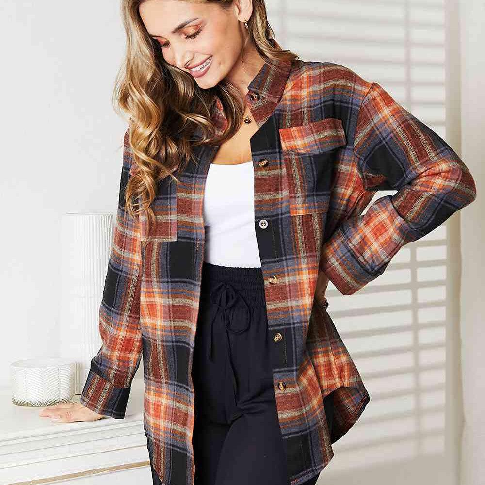 Double Take Plaid Dropped Shoulder Shirt