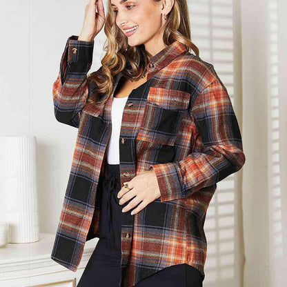 Double Take Plaid Dropped Shoulder Shirt