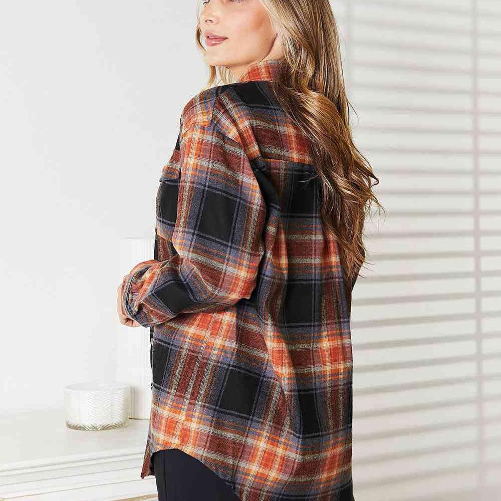 Double Take Plaid Dropped Shoulder Shirt