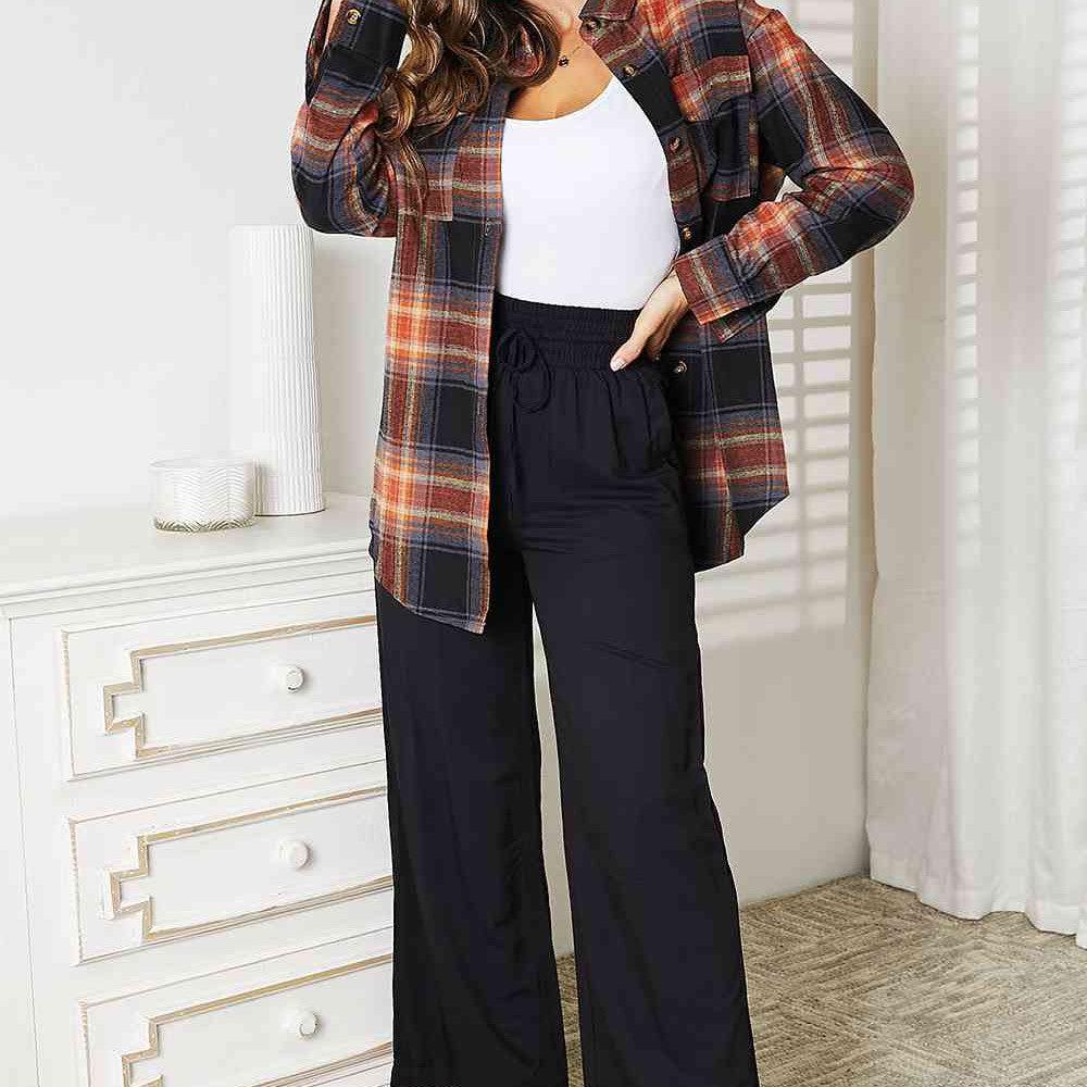 Double Take Plaid Dropped Shoulder Shirt