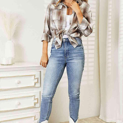 Double Take Plaid Dropped Shoulder Shirt