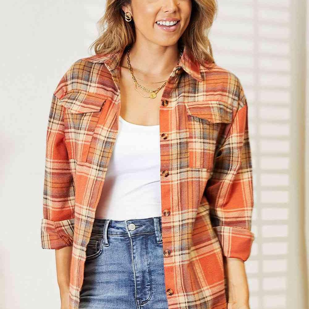 Double Take Plaid Dropped Shoulder Shirt