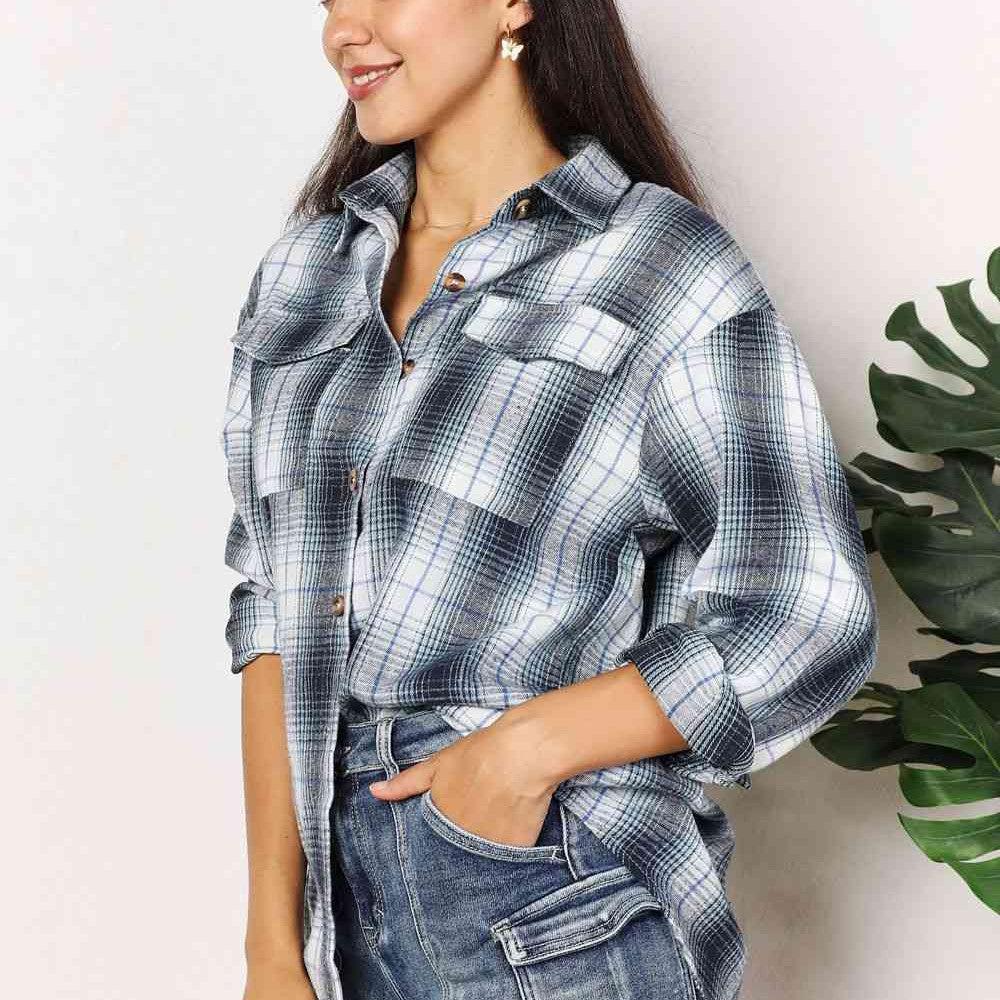 Double Take Plaid Dropped Shoulder Shirt