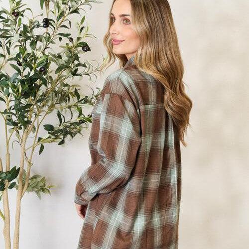 Double Take Plaid Dropped Shoulder Shirt