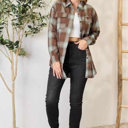 Double Take Plaid Dropped Shoulder Shirt