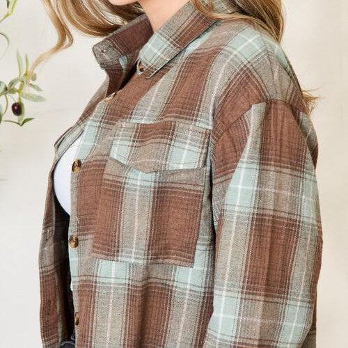 Double Take Plaid Dropped Shoulder Shirt