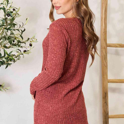 Double Take Ribbed Button-Up Cardigan with Pockets