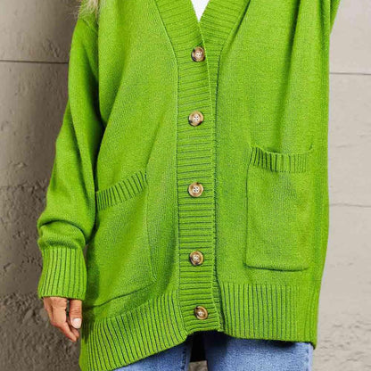 Double Take Ribbed Trim Dropped Shoulder Pocketed Cardigan