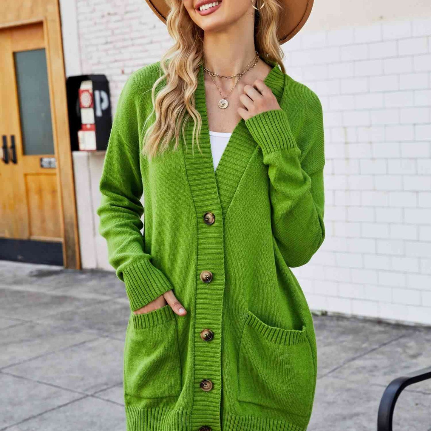 Double Take Ribbed Trim Dropped Shoulder Pocketed Cardigan