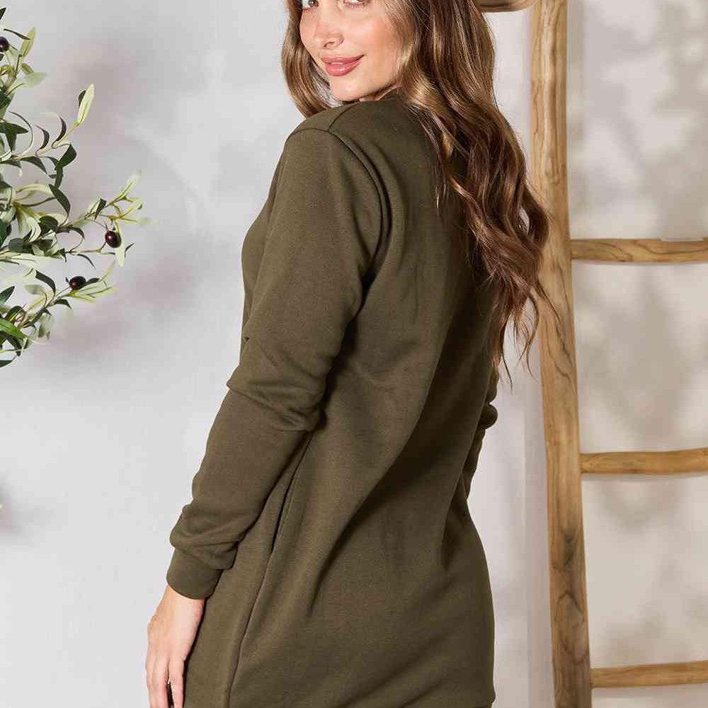 Double Take Round Neck Long Sleeve Mini Dress with Pockets