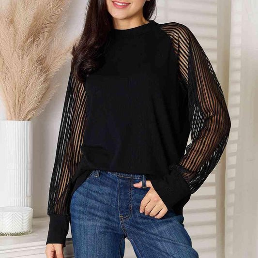 Double Take Round Neck Raglan Sleeve Blouse