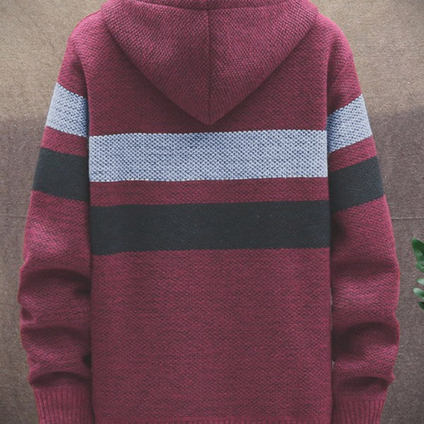 Fleece sweater cardigan Contrast color jacket youth slim fit trendy hooded jacket