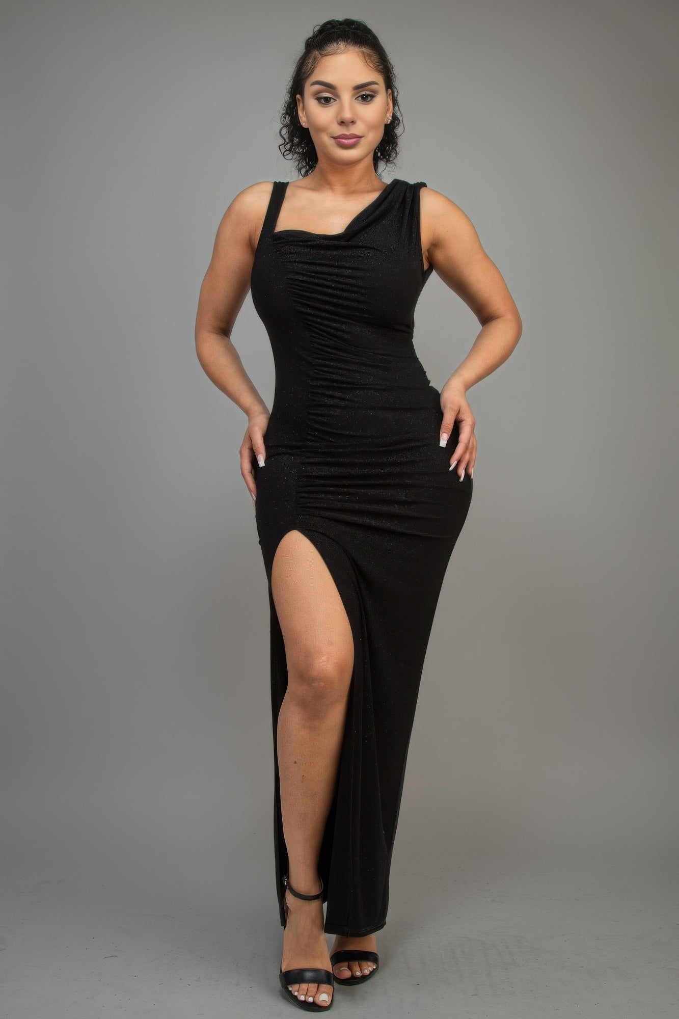 Glitter Slitted Dress Black 2