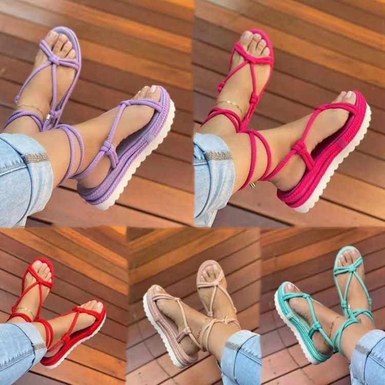 Hemp Rope Weave Flat Sandals For Women