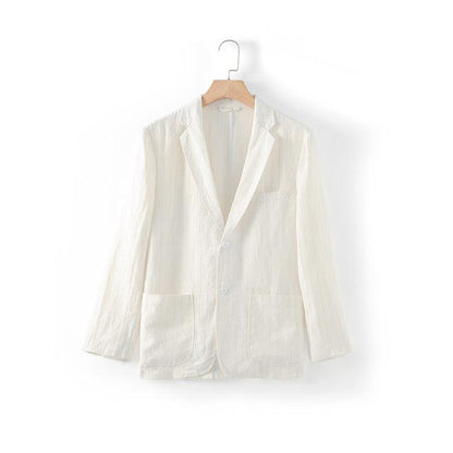 High Quality Hemp Cotton Casual Loose Spring Striped Linen Blazer Jacket For Men