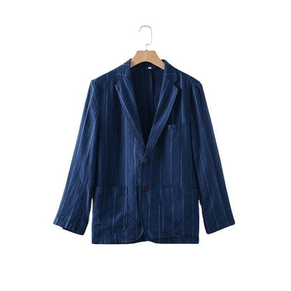 High Quality Hemp Cotton Casual Loose Spring Striped Linen Blazer Jacket For Men