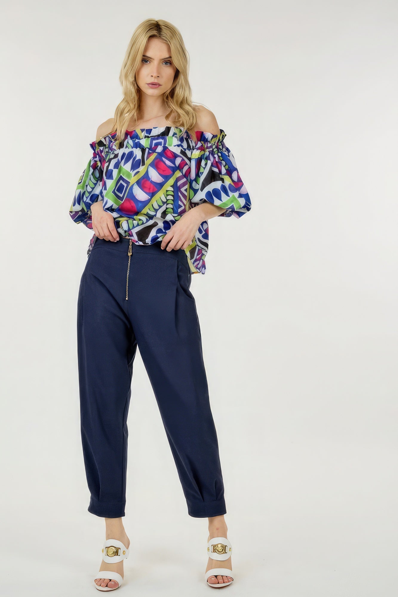 High Waist Zipper Front Skinny Pants Blue