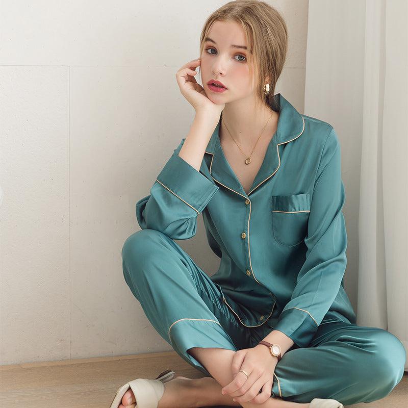 Luxury Pajamas Set Silk Satin Solid Sleepwear for Women and Men