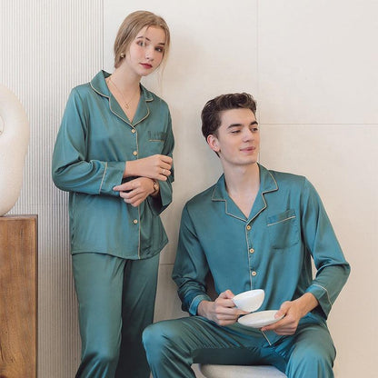 Luxury Pajamas Set Silk Satin Solid Sleepwear for Women and Men