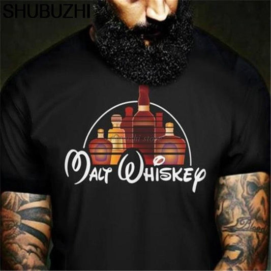 Malt Whiskey Black T-Shirt Men Cotton T-shirt Cartoon