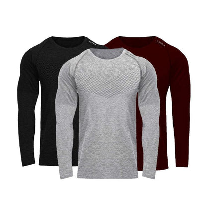 Men O Neck Long Sleeve Mesh Polyester Quick Dry Workout Gym Athletic T-Shirt