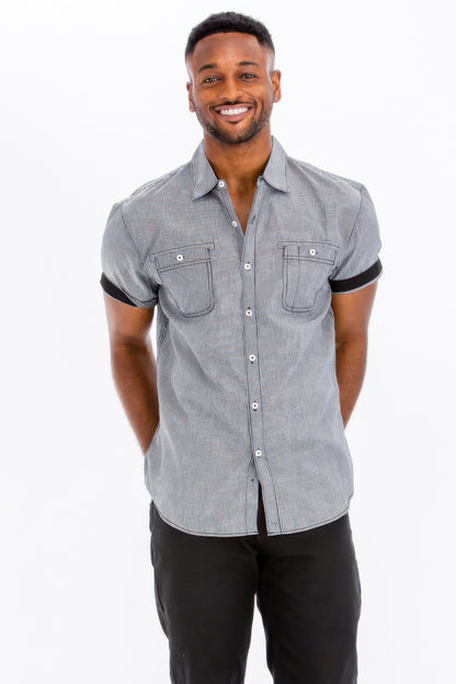 Men's Casual Short Sleeve Solid Shirts Black