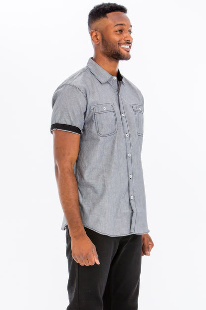 Men's Casual Short Sleeve Solid Shirts Black 2